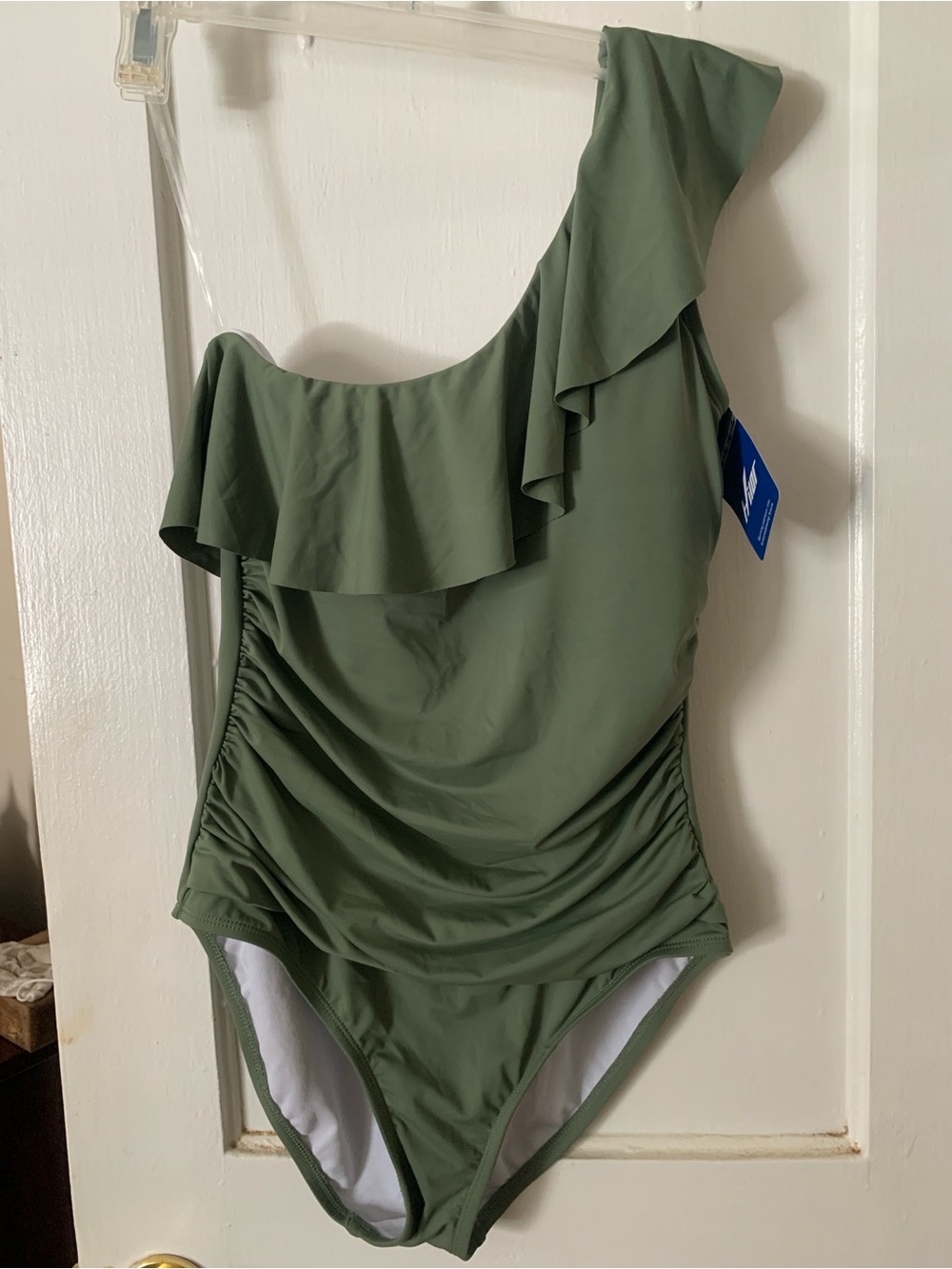 One-Shoulder Olive Green Ruffled Women’s One-Piece Swimsuit